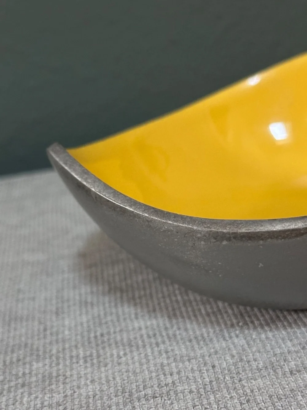 Yellow Enamel Asymmetrical Bowl from India